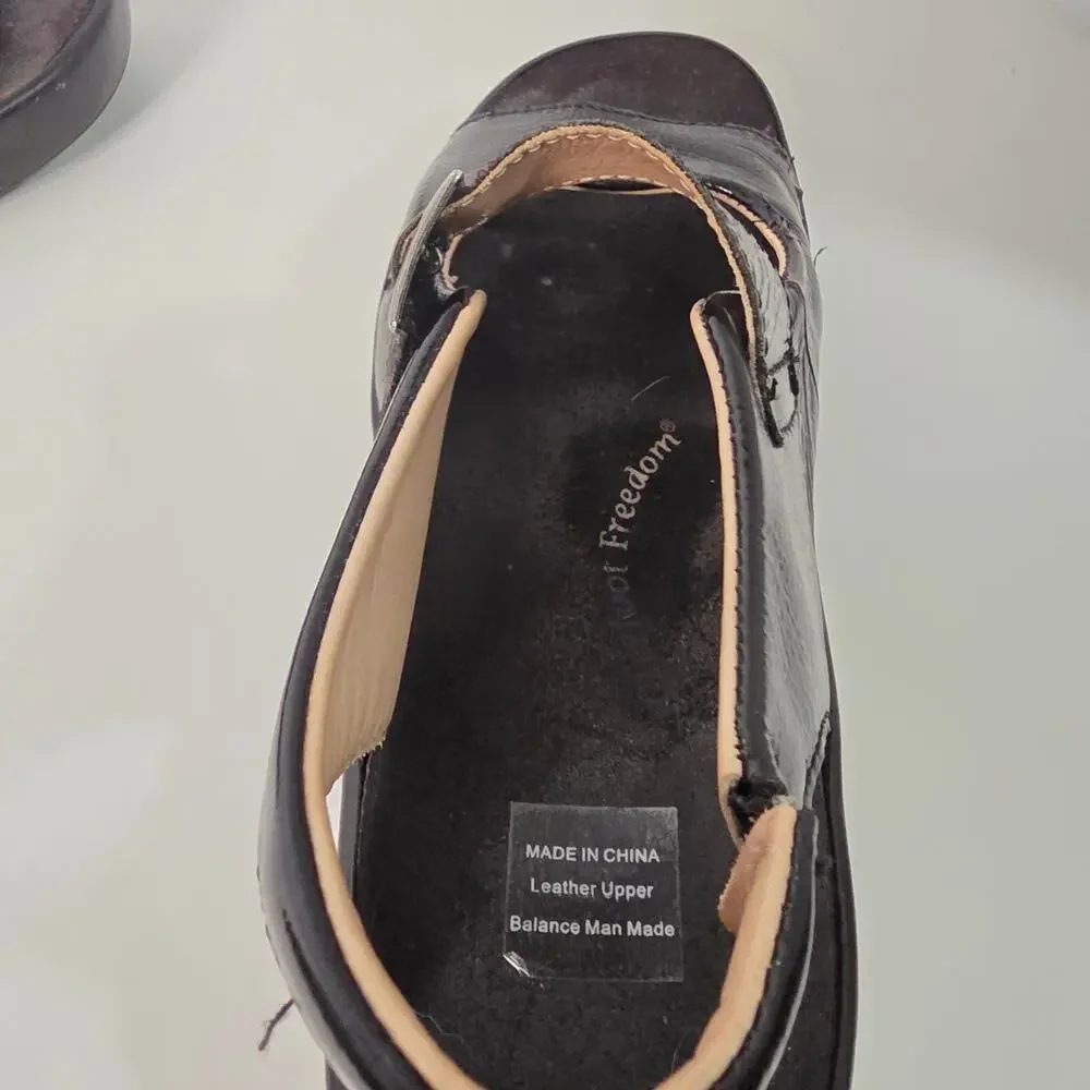 Barefoot Freedom Womens 8.5M Black Patent Leather Slingback Comfort Sandals